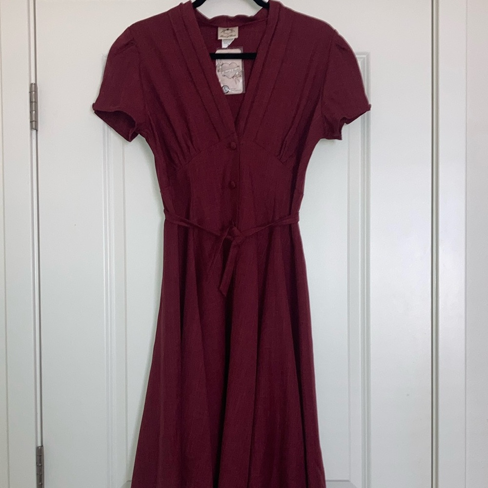 Red A-Line V-Neck Flutter Sleeve Dress